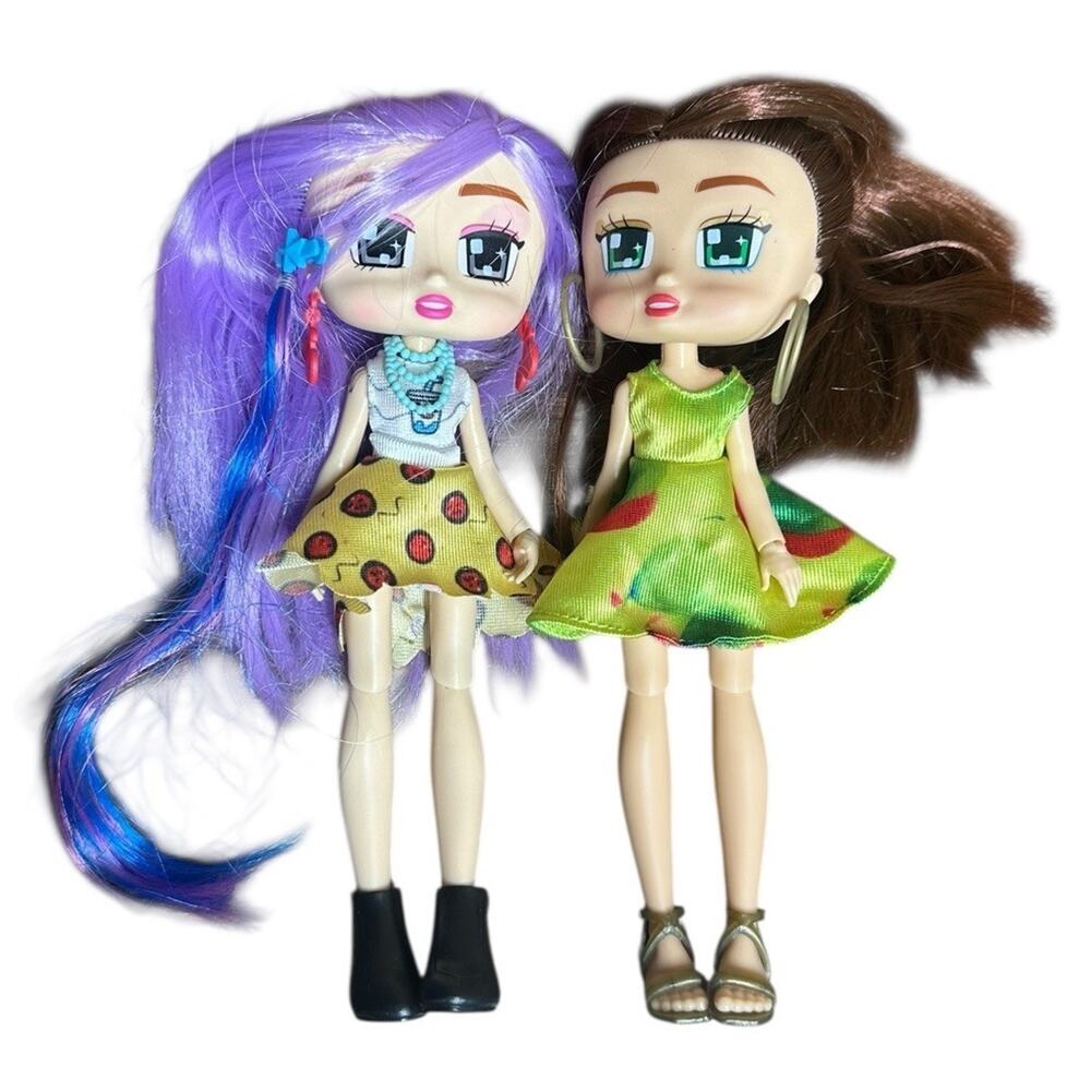 Boxy Girls Everly Doll Purple Hair Brooklyn Brown Hair w/Outfits Lot of 2